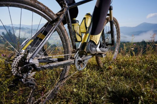 Close up of man riding a bicycle