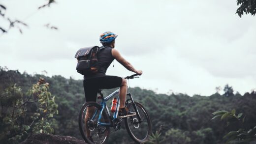 Cyclist riding in the woods